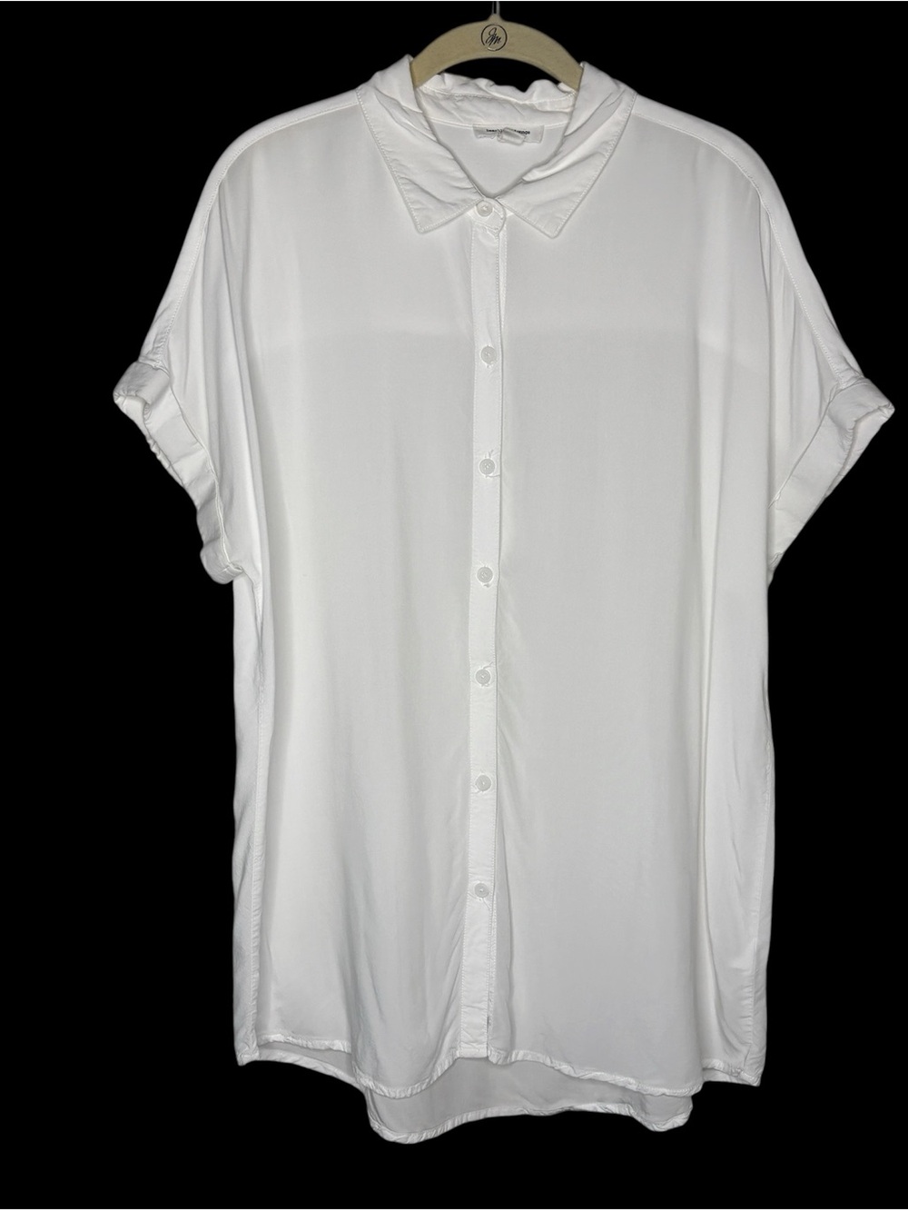 White Classic Top Button Down beach lunch lounge size small short sleeves